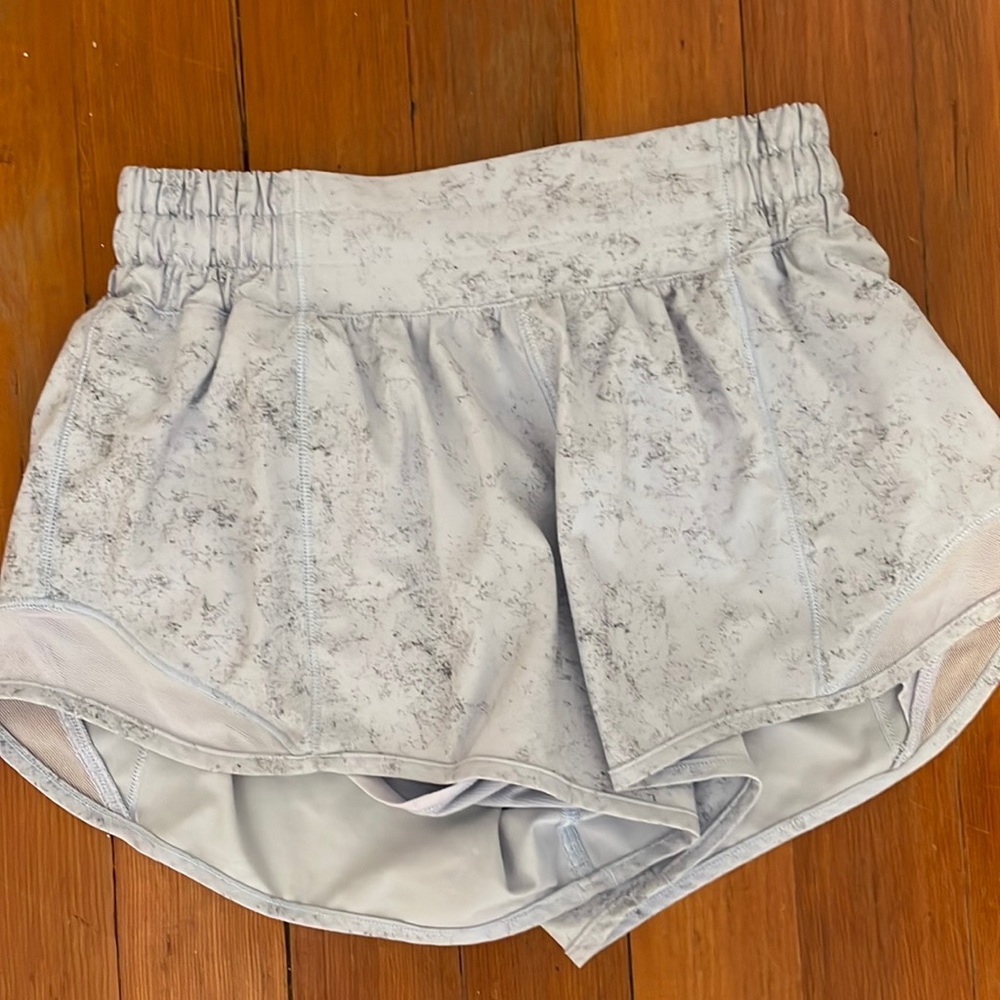 light blue specked lululemon shorts